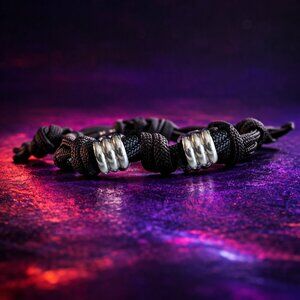 Core Stack Bracelet Black Cord Silver Bead Minimal Stackable Jewelry Handmade